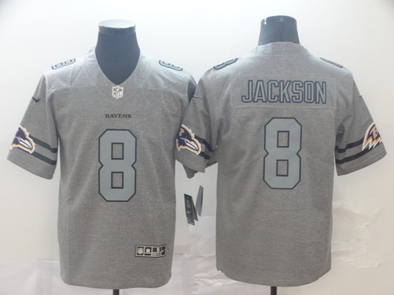 Men's Baltimore Ravens #8 Lamar Jackson Stitched Nike Gray Inverted Legend Jersey