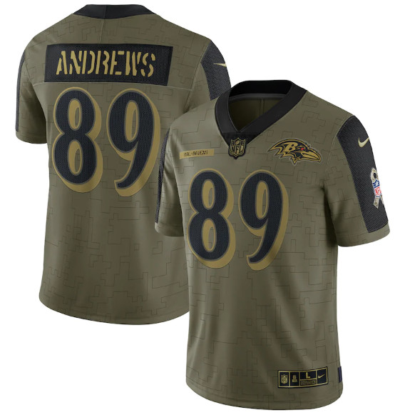 Men's Baltimore Ravens #89 Mark Andrews 2021 Olive Salute To Service Limited Stitched