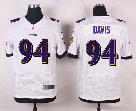 Men's Baltimore Ravens #94 Carl Davis White Road NFL Nike Elite Jersey