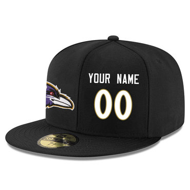 Men's Baltimore Ravens Black Color Snapback Custom Hat (Stitched any name&number)