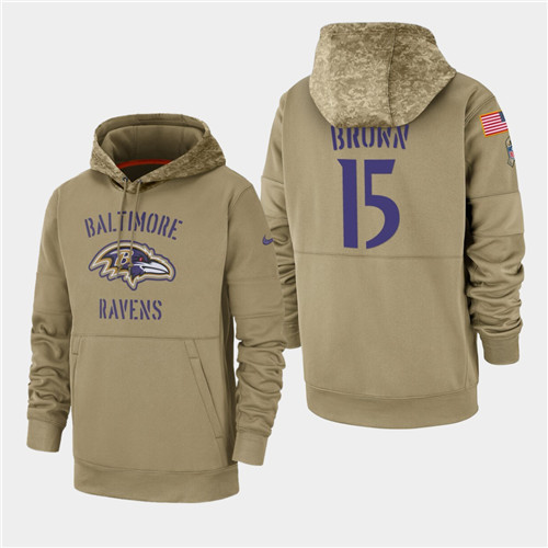 Men's Baltimore Ravens Marquise Brown 2019 Salute to Service Sideline Therma Hoodie - Tan