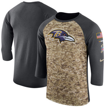 Men's Baltimore Ravens Nike Camo Anthracite Salute To Service Sideline Legend Performance Three-Quarter Sleeve T Shirt