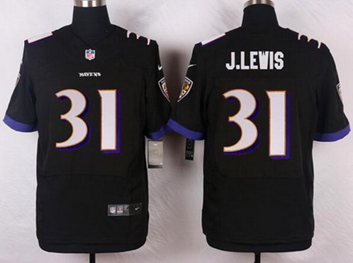 Men's Baltimore Ravens Retired Player #31 Jamal Lewis Black NFL Nike Elite Jersey
