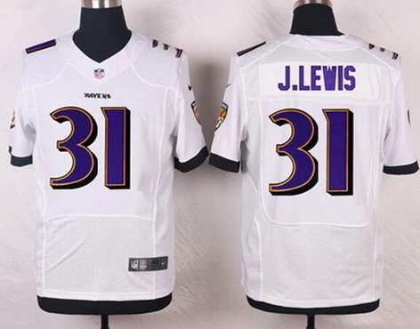 Men's Baltimore Ravens Retired Player #31 Jamal Lewis White Nike Elite Stitched Jersey