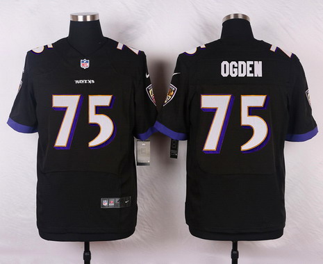 Men's Baltimore Ravens Retired Player #75 Jonathan Ogden Black Elite Stitched Jersey