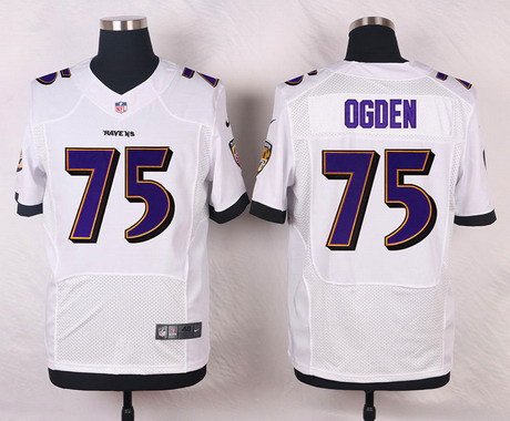 Men's Baltimore Ravens Retired Player #75 Jonathan Ogden White Elite Stitched Jersey