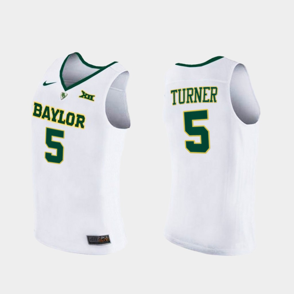 Men's Baylor Bears #5 Jordan Turner Nike White NCAA College Basketball Jersey