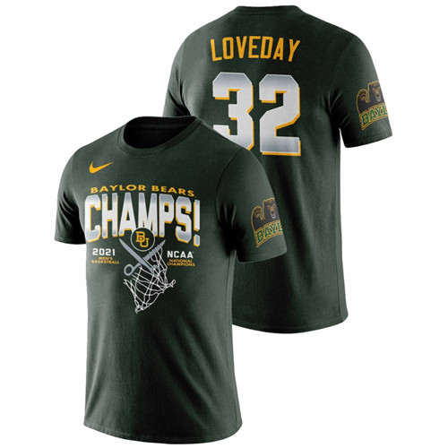 Men's Baylor Bears 2021 Basketball National Champions Zach Loveday Green T-Shirt