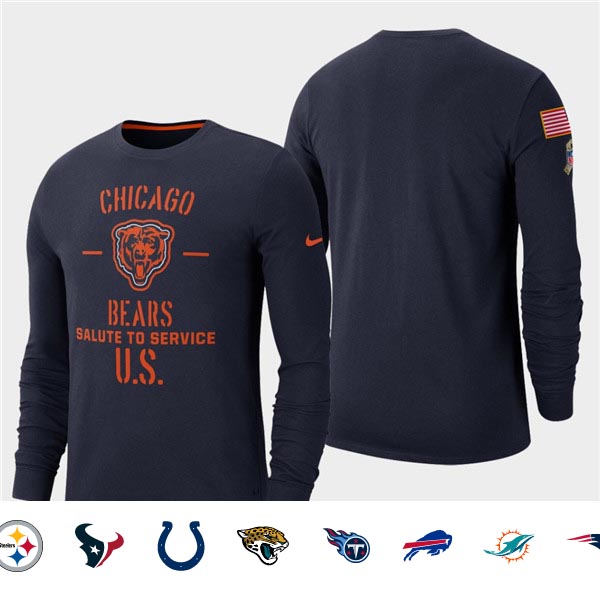 Men's Bears Navy 2019 Salute to Service Sideline Long Sleeve T-Shirt