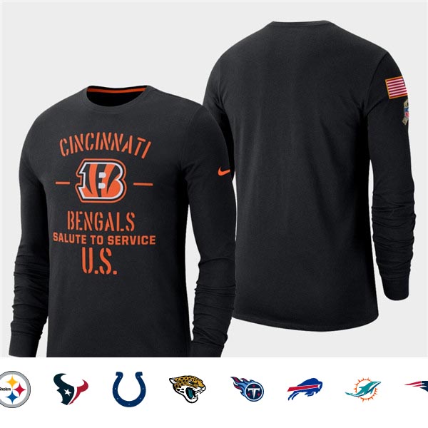Men's Bengals Black 2019 Salute to Service Sideline Long Sleeve T-Shirt