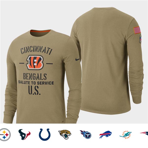 Men's Bengals Tan 2019 Salute to Service Sideline Long Sleeve T-Shirt