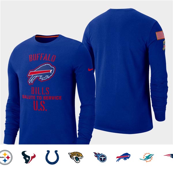 Men's Bills Royal 2019 Salute to Service Sideline Long Sleeve T-Shirt