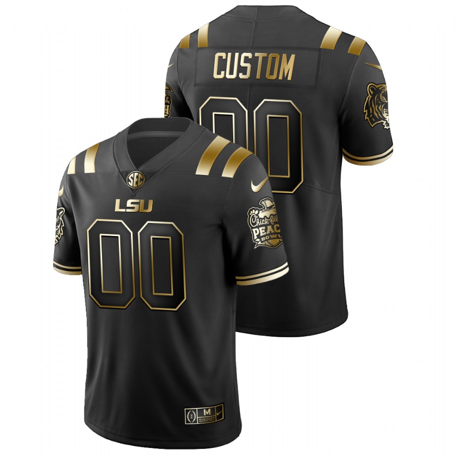 Men's Black LSU Tigers Custom College Football Peach Bowl Champions Golden Jersey