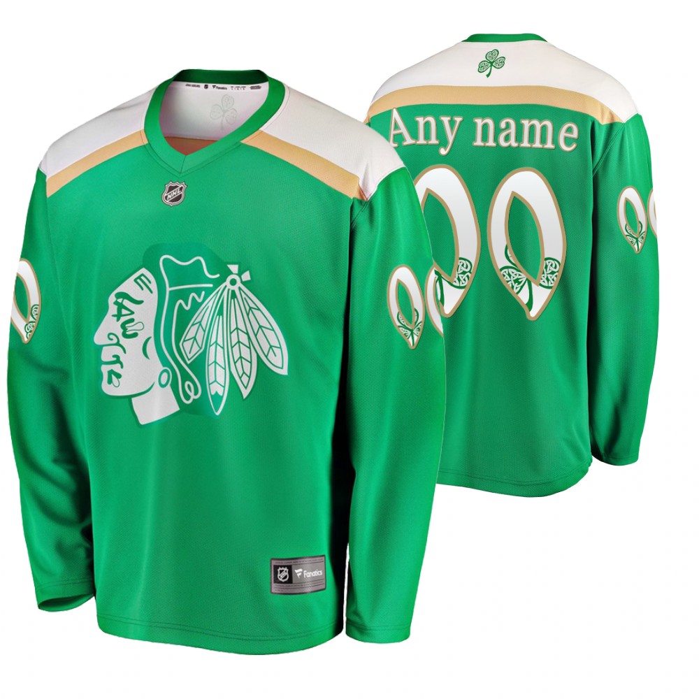 Men's Blackhawks #00 Custom Replica St. Patrick's Day Jersey Green