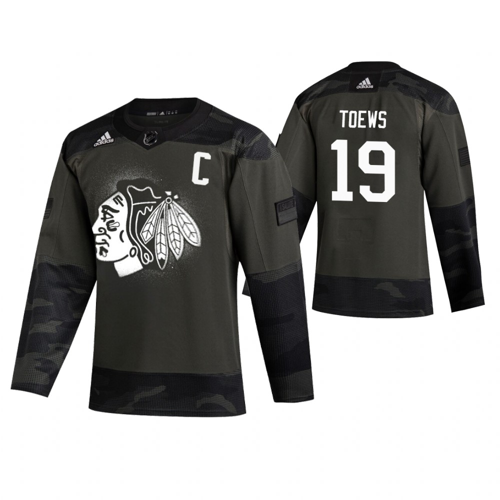 Men's Blackhawks #19 Jonathan Toews Authentic 2019 Veterans Day Jersey Camo
