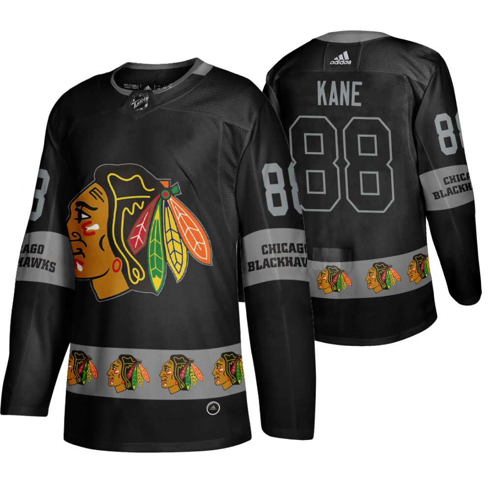 Men's Blackhawks #88 Patrick Kane Logo sleeve Breakaway Jersey Black