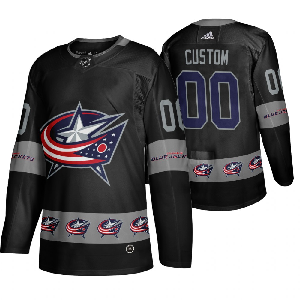 Men's Blue Jackets #00 Custom Logo sleeve Breakaway Jersey Black