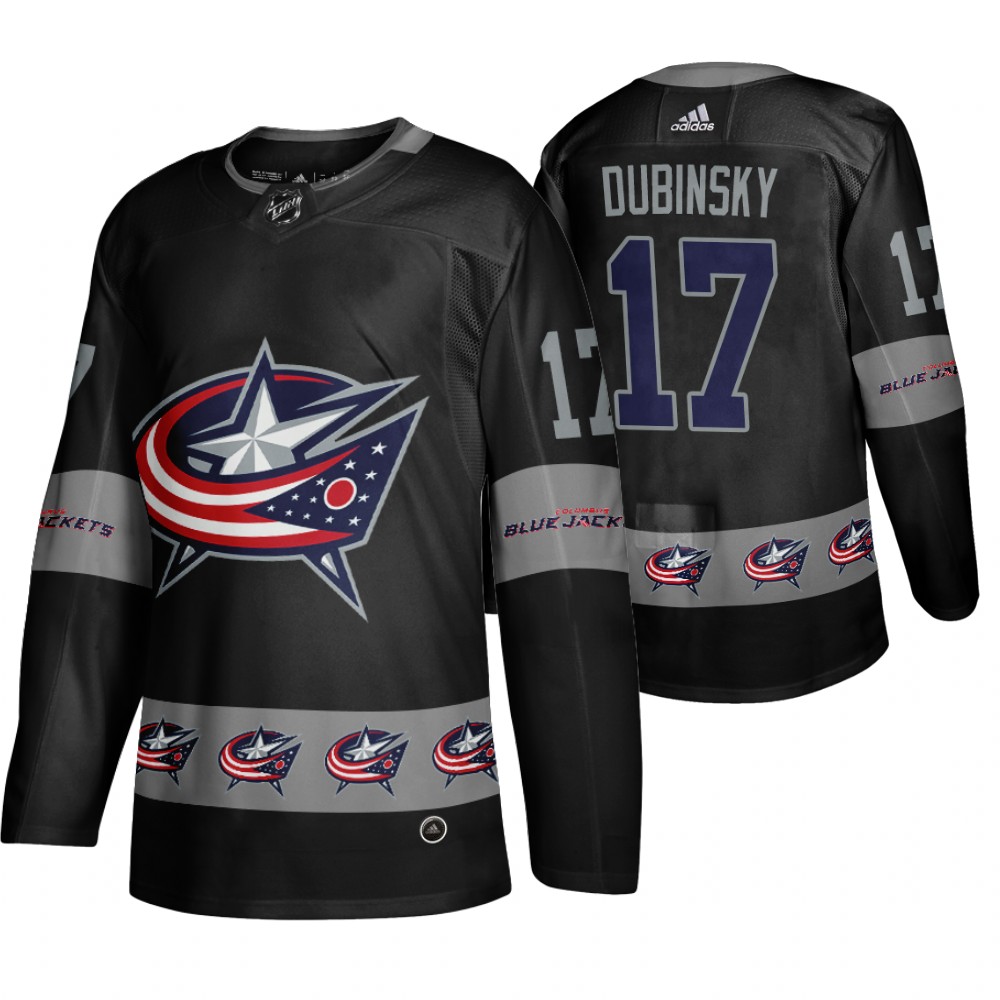 Men's Blue Jackets #17 Brandon Dubinsky Logo sleeve Breakaway Jersey Black