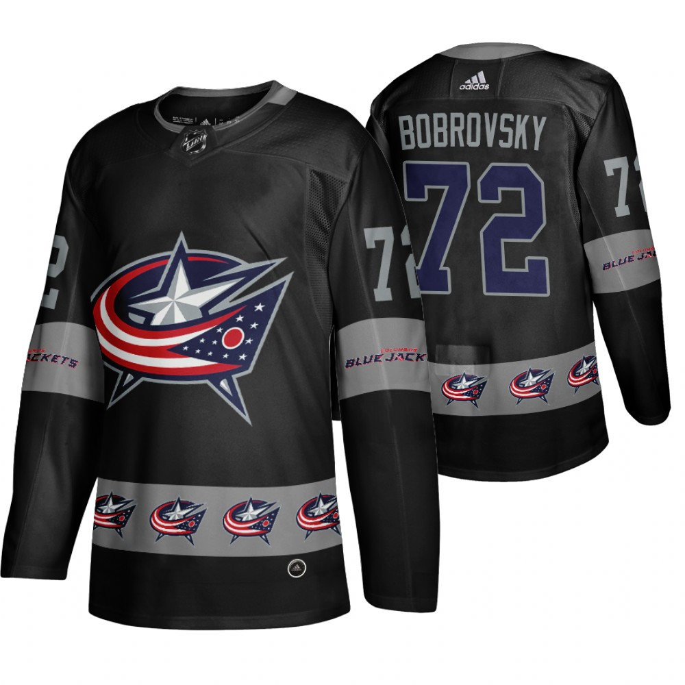 Men's Blue Jackets #72 Sergei Bobrovsky Logo sleeve Breakaway Jersey Black