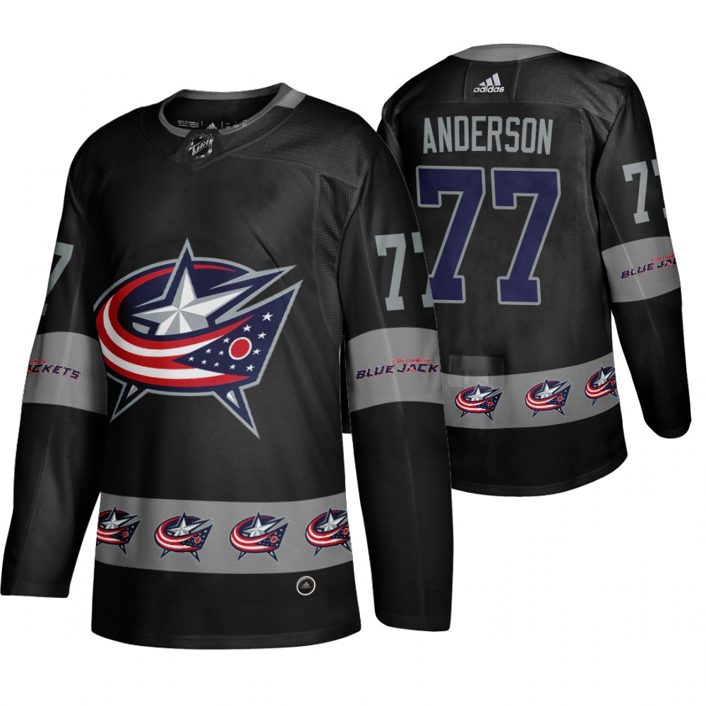 Men's Blue Jackets #77 Josh Anderson Logo sleeve Breakaway Jersey Black