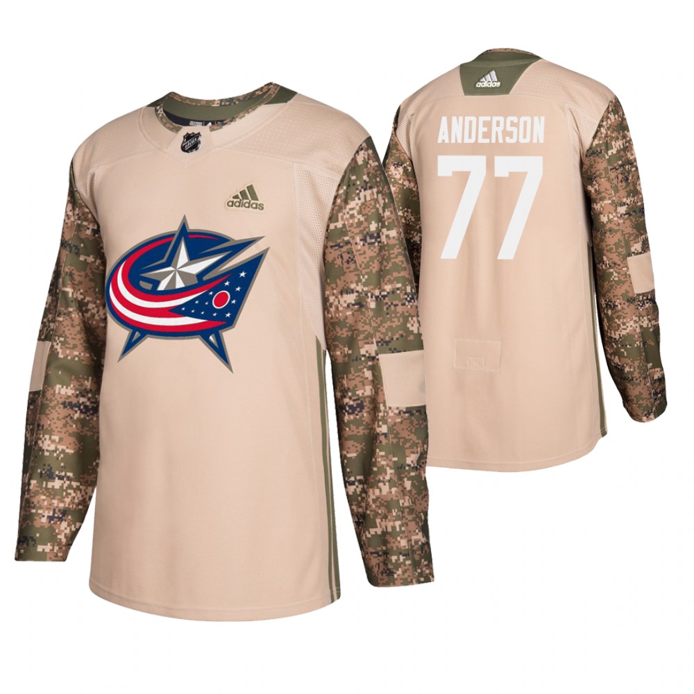Men's Blue Jackets #77 Josh Anderson Veterans Day Jersey - Camo
