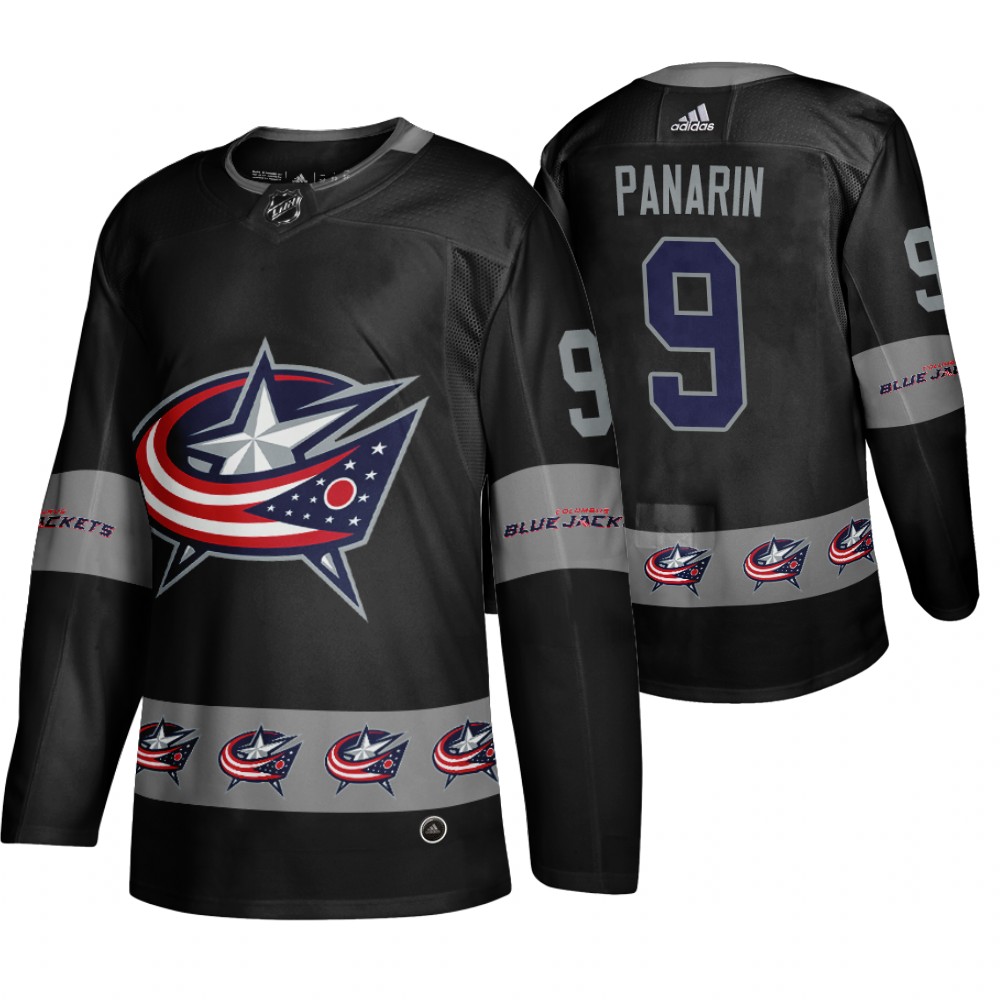 Men's Blue Jackets #9 Artemi Panarin Logo sleeve Breakaway Jersey Black