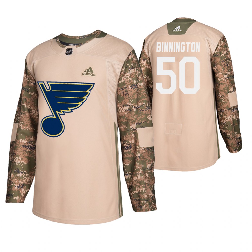 Men's Blues #50 Jordan Binnington Veterans Day Jersey - Camo