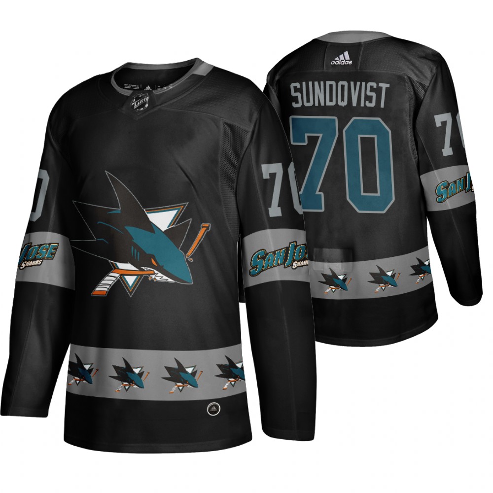 Men's Blues #70 Oskar Sundqvist Logo sleeve Breakaway Jersey Black