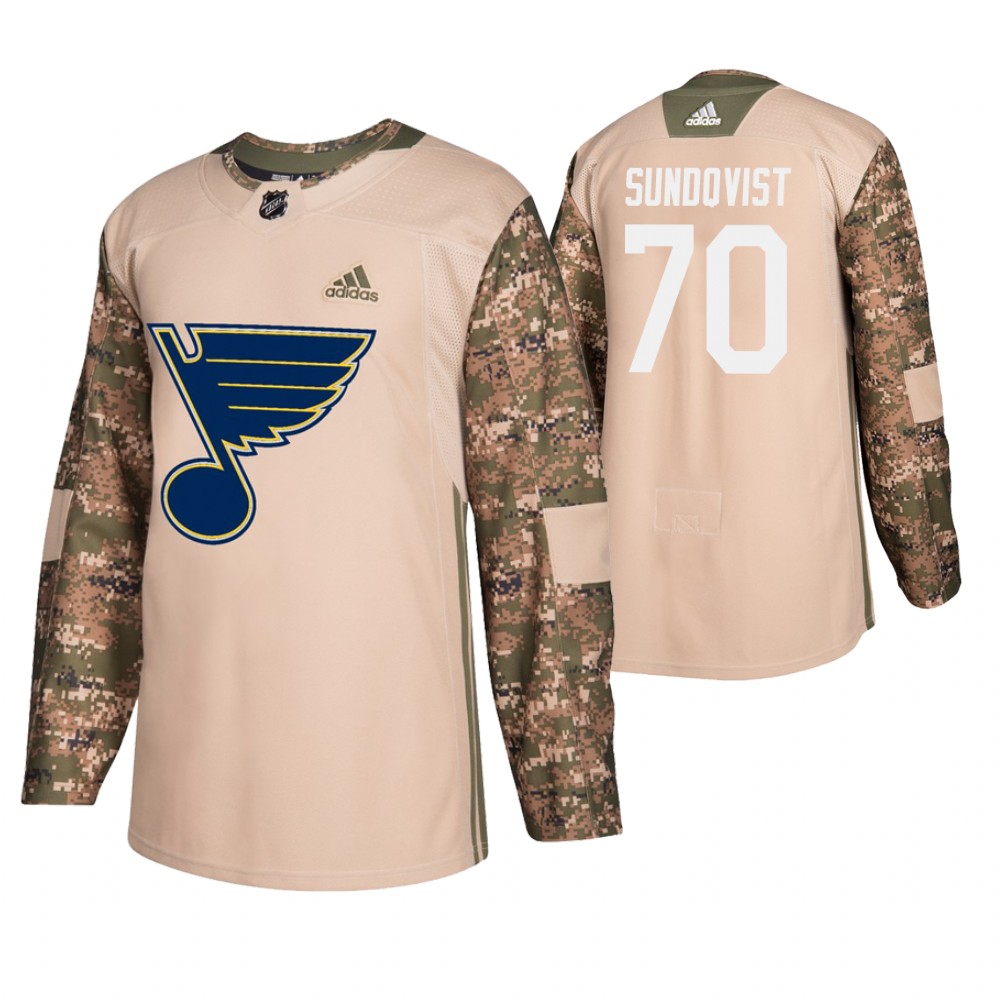Men's Blues #70 Oskar Sundqvist Veterans Day Jersey - Camo