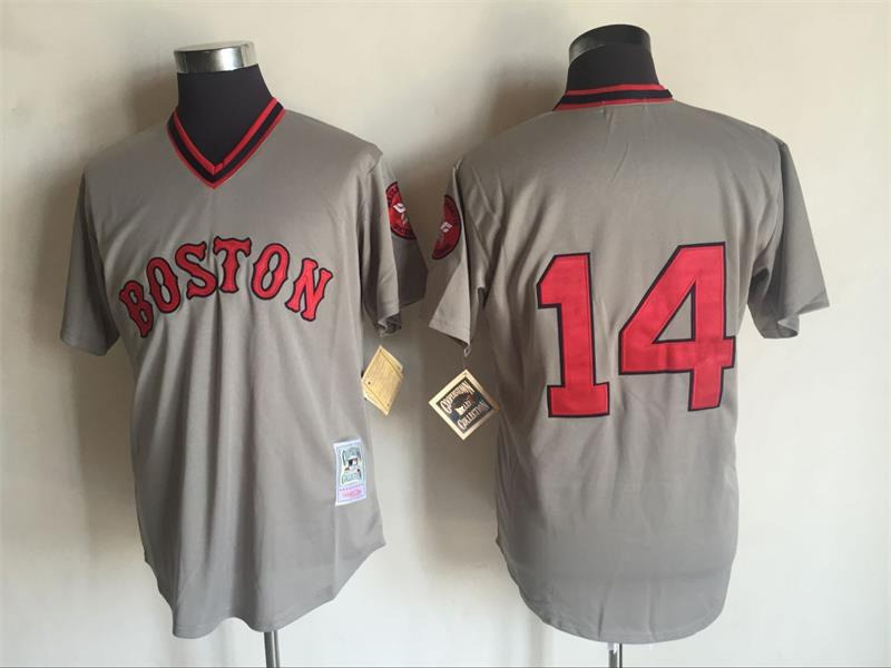 Men's Boston 1975 Red Sox Jim Rice Mitchell & Ness Gray Authentic Throwback Baseball Jerseys