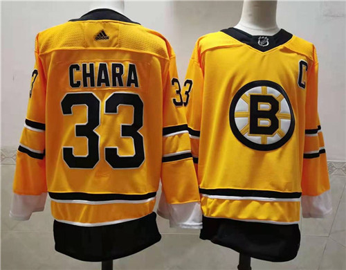 Men's Boston Bruin #33 Zdeno Chara Yellow 2021 adidas NHL REVERSE RETRO Stitched JERSEYS