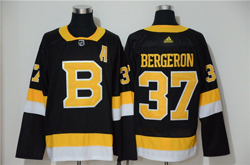 Men's Boston Bruin #37 Patrice Bergeron adidas Third Black Retro 1948 Stitched Jersey