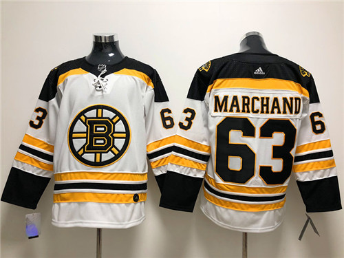 Men's Boston Bruin #63 Brad Marchand adidas Away White Stitched Jersey