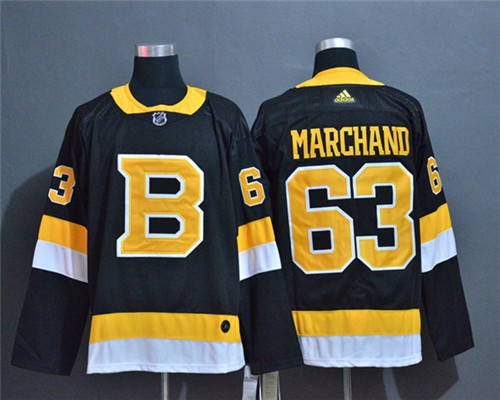 Men's Boston Bruin #63 Brad Marchand adidas adidas Third Black Retro 1948 Stitched Jersey