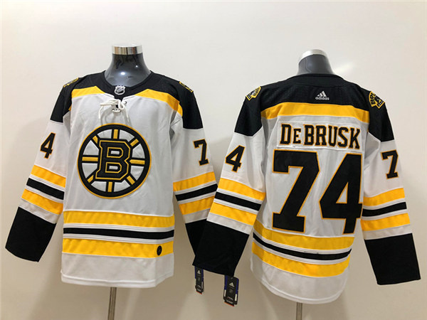 Men's Boston Bruin #74 Jake DeBrusk adidas Away White Stitched Jersey