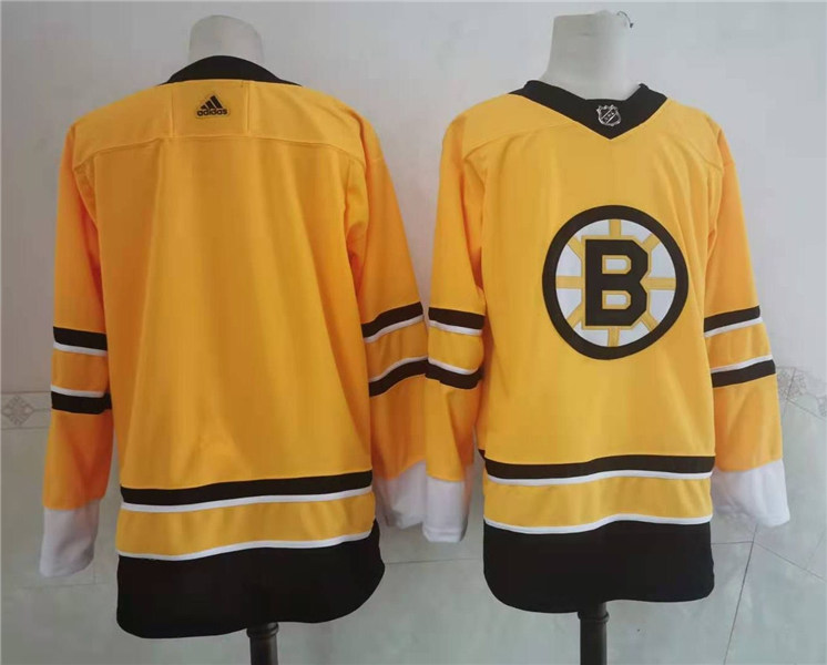 Men's Boston Bruin Blank Yellow 2021 adidas NHL REVERSE RETRO Stitched JERSEYS