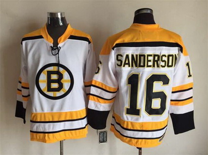 Men's Boston Bruins #16 Derek Sanderson 1972 White CCM Vintage Throwback Stitched Jersey