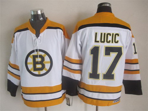 Men's Boston Bruins #17 Milan Lucic White 1970's CCM Vintage Throwback NHL Hockey Stitched Jersey