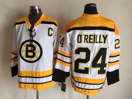 Men's Boston Bruins #24 Terry O'Reilly 1973 White CCM Vintage Throwback Stitched Jersey