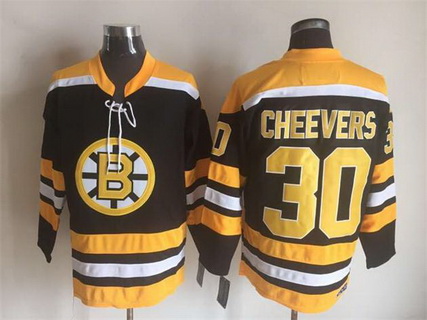 Men's Boston Bruins #30 Gerry Cheevers 1975 Black CCM Vintage Throwback Stitched Jersey