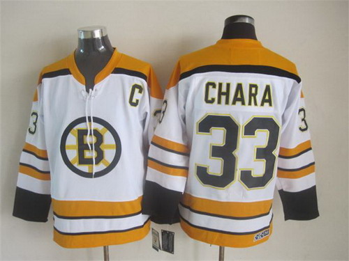Men's Boston Bruins #33 Zdeno Chara 2007-08 White CCM Vintage Throwback Stitched Jersey