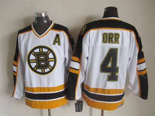 Men's Boston Bruins #4 Bobby Orr 1966 White CCM Vintage Throwback Stitched Jersey