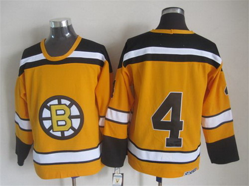 Men's Boston Bruins #4 Bobby Orr 1966 Yellow CCM Vintage Throwback Stitched Jersey
