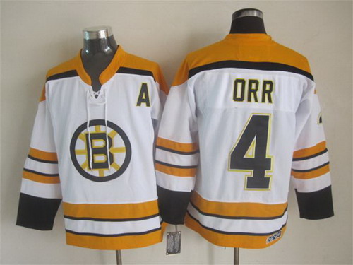 Men's Boston Bruins #4 Bobby Orr 1972 White CCM Vintage Throwback Stitched Jersey