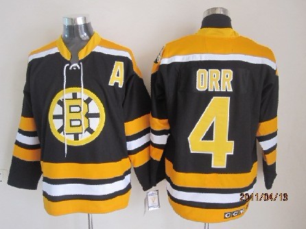 Men's Boston Bruins #4 Bobby Orr 1974 CCM Vintage Throwback Black Away NHL Hockey Stitched Jersey