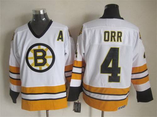 Men's Boston Bruins #4 Bobby Orr 1981-82 White CCM Vintage Throwback Jersey Stitched