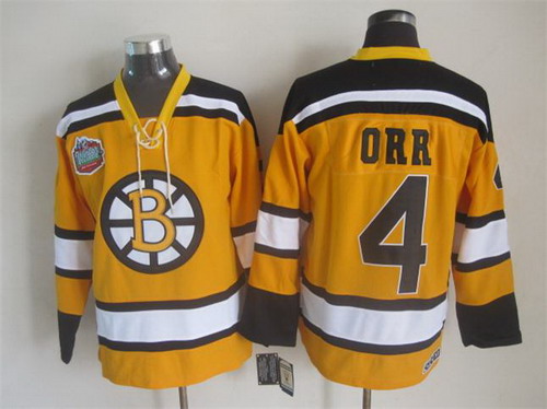 Men's Boston Bruins #4 Bobby Orr Yellow 2010 CCM Vintage Winter Classic NHL Hockey Stitched Jersey