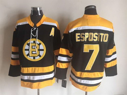 Men's Boston Bruins #7 Phil Esposito 1974 Black CCM Vintage Throwback Stitched Jersey