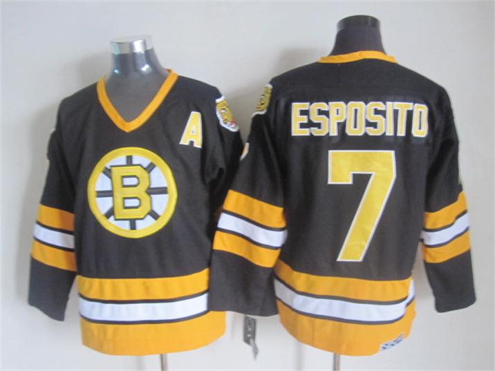 Men's Boston Bruins #7 Phil Esposito Black 1975 CCM Vintage Throwback NHL Hockey Stitched Jersey