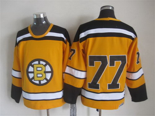Men's Boston Bruins #77 Ray Bourque 1966 Yellow CCM Vintage Throwback Stitched Jersey